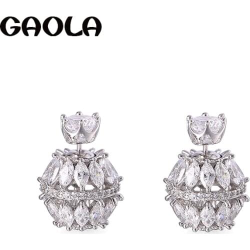 GAOLA High Quality Cubic Zirconia Jewelry Round Ball Stud Earrings Women Girl Horse Eye Earring Christmas Gift GLE6943Y