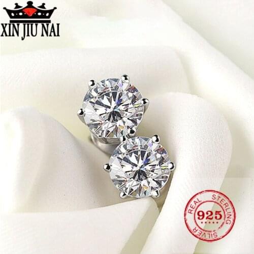Six-claw sterling silver earrings one carat 50/ 80 minutes diamond men and women simple earrings womens luxury jewelry