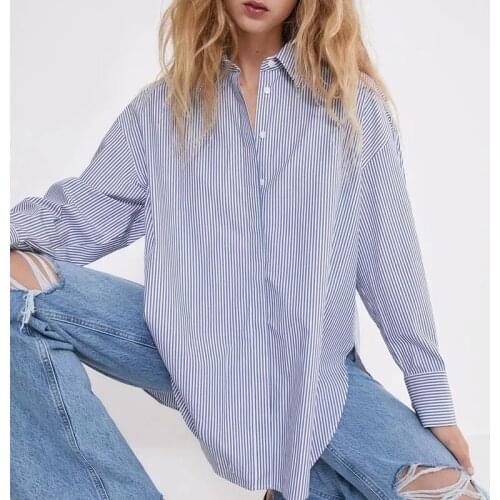 Loose Casual Striped Printed Shirt Ladies Long Sleeve Business Wear Ladies Office Workwear Blouse