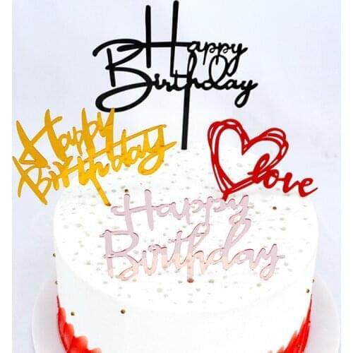 Happy Birthday Cake Topper Acrylic Gold Mirror Cupcake Topper for Kids Birthday Party Dessert Cake Topper Baby Shower Decoration