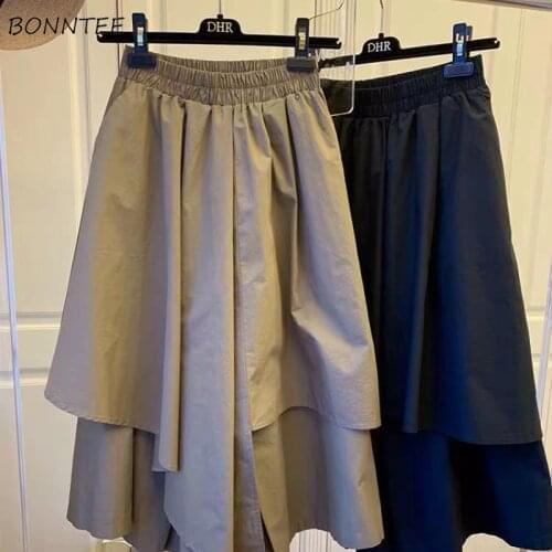 Skirts Women Elastic High Waist A-line Harajuku Oversize Faldas Summer Loose Fashion All-match Irregular Streetwaer Ruffles Chic