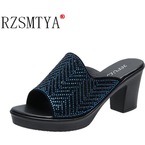 New Fashion Non-slip Women High Heels Slippers Peep Toe Outside Ladies Hoof Heels Slippers Shallow Women Slippers
