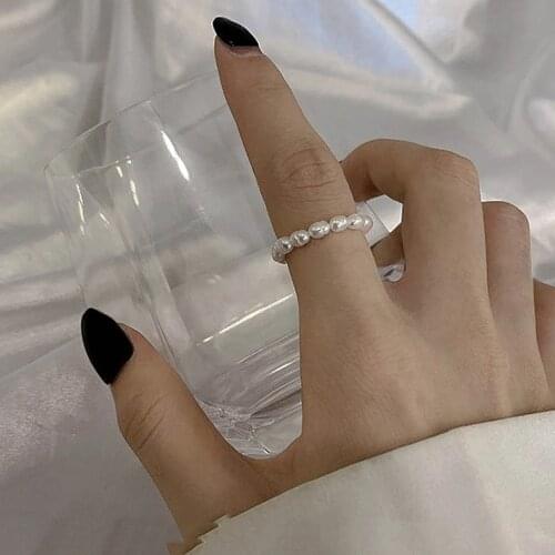 2021 New Vintage Minimalist Much Bead Simulated Pearl Geometric Ring Women Finger Jewelry Fashion Adjustable Elastic Rings