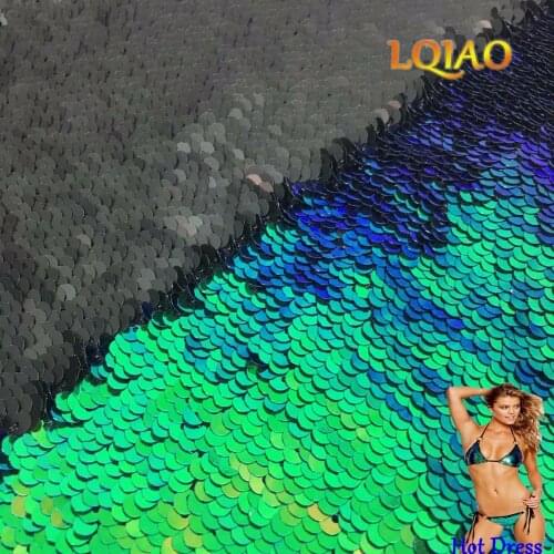 1 Yard Cheapest-fabric Glitter Green/White/Turquoise Reversible Sequin Fabric Embroidery Mermaid Fabric for Dress diy Sewing