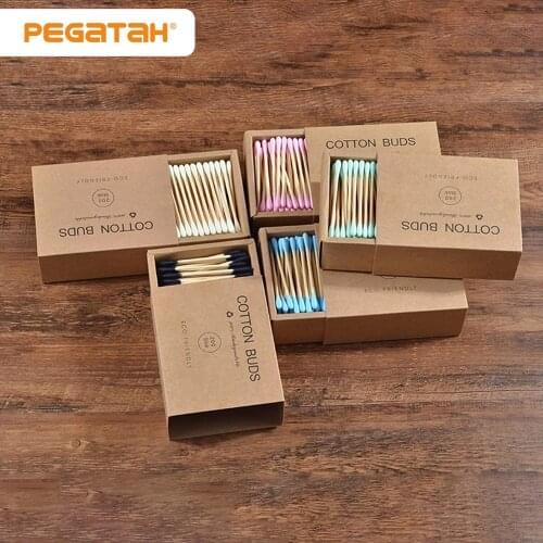 200PCS/box of Bouble-Headed Cotton Swabs Bamboo Sticks Cotton Swabs Disposable Color Cotton Swabs
