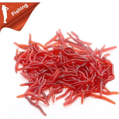 50/100pcs Lifelike Red Earthworm bait Worms Artificial Fishing Lure 40mm Soft Baits Silicone Shrimp Flavor Additive baits Tackle