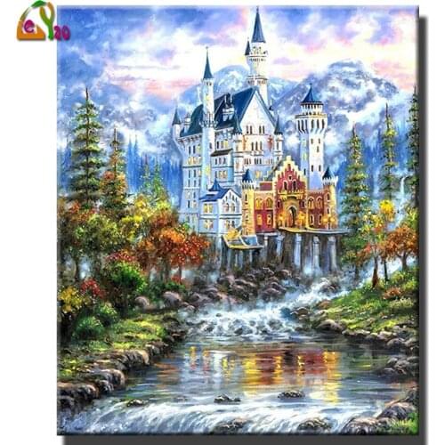 Full Square Rounf Drill 5D Diamond Painting Country House Wall Art Diamond Embroidery Landscape Diy Needlework Kits Home Decor