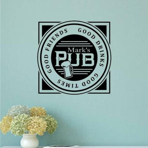 Bar Personaized Name Wall Sticker Vinyl Good Friends Times Beverage Wall Decal Room Decoration Removable Art Wallpaper Z132