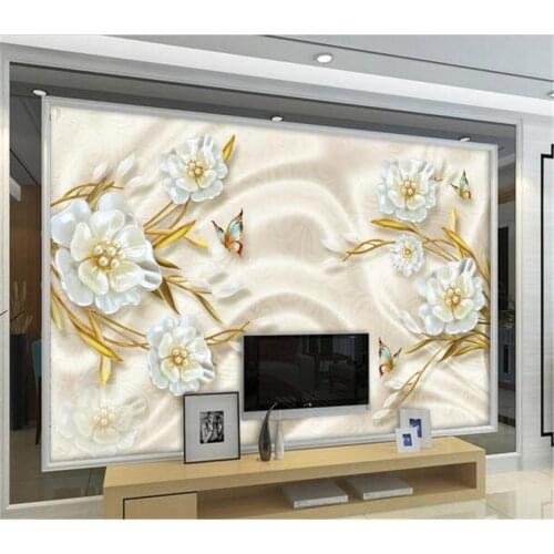 Beibehang Simple and elegant jewelry flowers 3D reliefs TV backdrop large custom living room wallpaper mural decoration