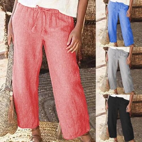 Straight Leg Halter Elastic Strap Pants Women Solid Cotton Linen Drawstring Loose Summer New WomenS Fashion Wide Leg Trousers
