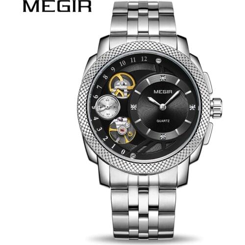 Business Watch for Men MEGIR Luxury Quartz Watches Stainless Steel Military Wrist Watches Men Clock Hour Time Relogio Masculino