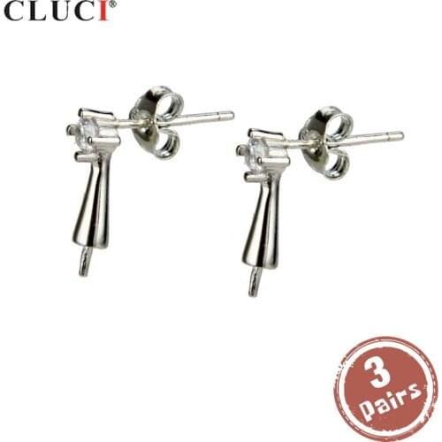 CLUCI 3 pair wholesale 925 Sterling Silver Earrings Jewelry Pearl Earrings Mounting Silver 925 Stud Earrings For Women SE025SB