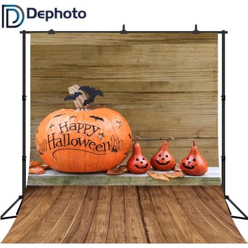 Dephoto Happy Halloween Photography Backdrop Grimace Pumpkin Wood Wall Floor Background Personal Portraits Photo Studio Props