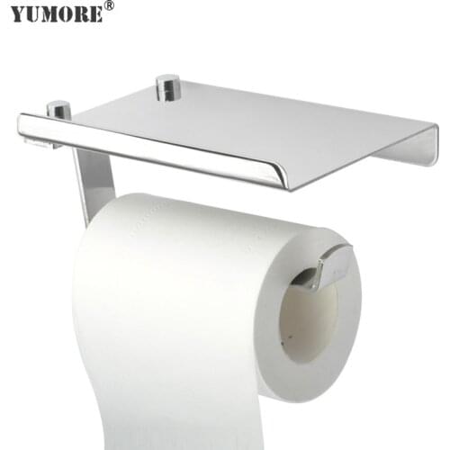 YUMORE Stainless Steel Toilet Paper Holder Tissue Holder With Phone Shelf Heavy Duty Roll Paper Shelf Bathroom Hardware