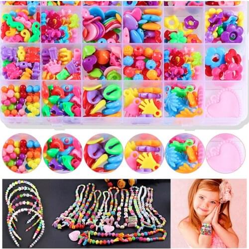 Kids Handmade DIY Beaded Toy For Girl Wear Beads With Accessory Set Creative 24 Grid Children Handicraft Jewelry Making Toys