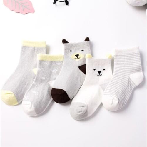 Childrens Cotton Toddler Kids Socks 5 Pairs Spring and Autumn Fashion Striped Animal Cartoon Style Boys and Girls Sports Socks