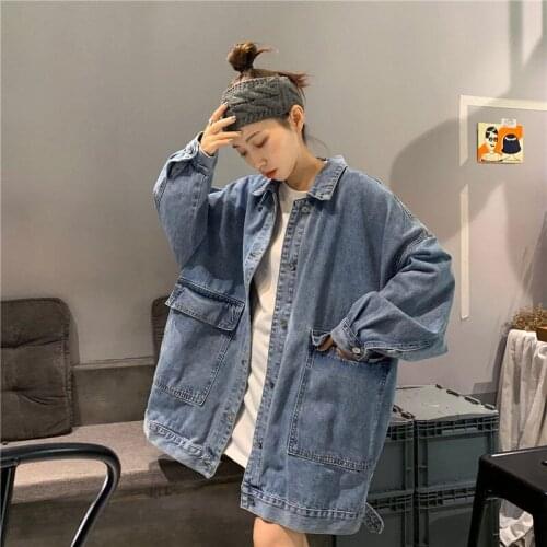 Denim Single-breasted Jacket Female Spring Autumn Version Of The Lapel Long-sleeved Jacket Women Retro Mid-length Tooling Jacket