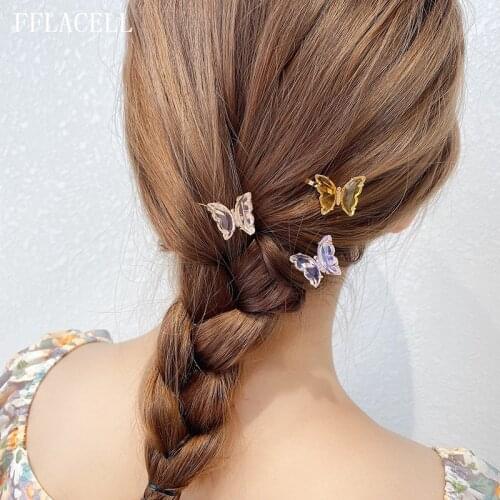 FFLACELL Spring Summer Color Transparent Crystal Butterfly Hair clip, Duckbill clip All-match Party Hair Accessories For Women