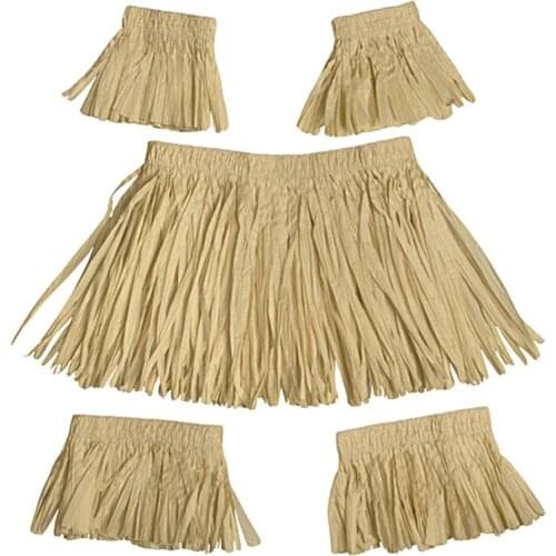 Hawaiian Straw Skirt Five-Piece Suit Imitation Raffia Paper Men Women Stage Performance Dress Up Tassel Props Costume Skirt