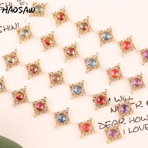 HAOSAW 18*22MM 4Pcs/Lot Laced Side Crystal Charms/Double Colors/Square Design/Glass Accessories/Jewelry Making/Earring Findings