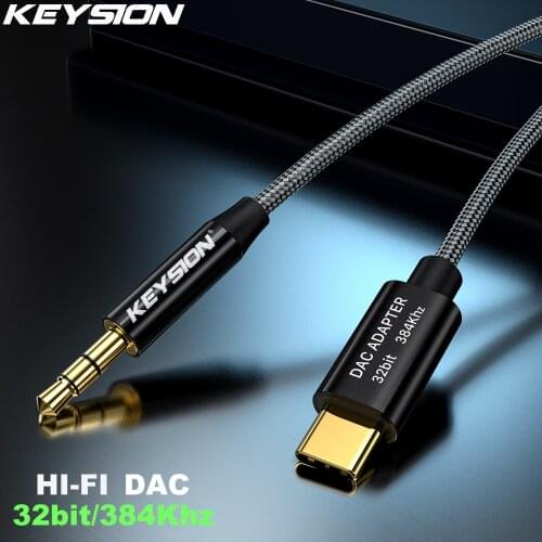 KEYSION DAC HIFI USB Type C to AUX 32bit 384Khz Earphone Amplifier Speaker Cord Adapter HD Digital Decoder Car Audio Input Cable