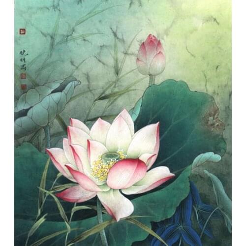 Chinese classical pink lotus flower scenery oil painting canvas printings printed on canvas home wall art decoration picture
