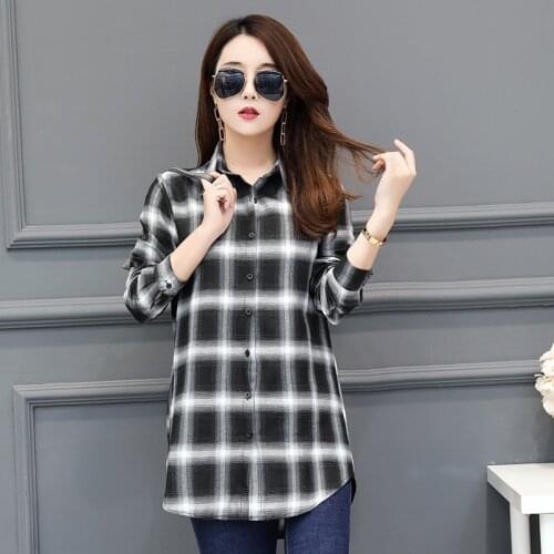 Korean Red Plaid Blouse Women Vintage Long Sleeve Shirt Ladies Autumn Long Shirt Female Fashion Women Tops Cardigan Clothes