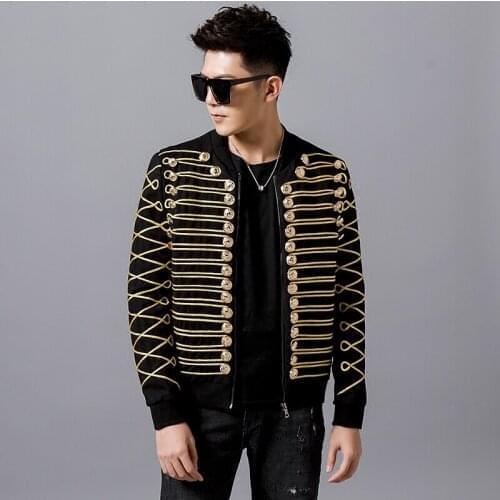 Gold Fashion Luxury Black Embroidery Suit Jacket Dress Performance Man Mens Host Stage Nightclub Male Singer Suit Jacket