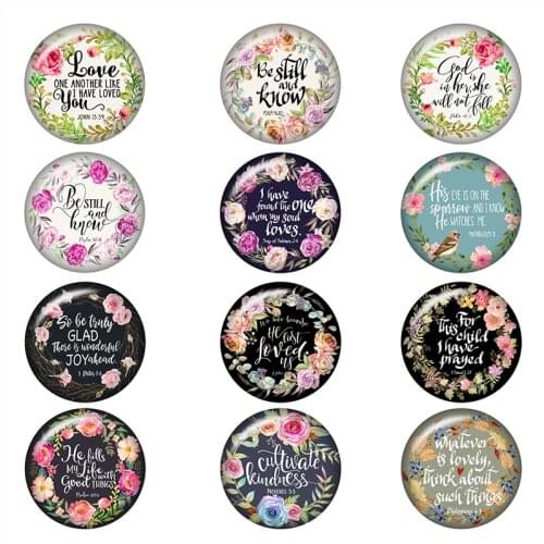 Word flower love glass snap button Round photo glass cabochon demo flat back Making findings 12mm/18mm/20mm/25mm A6250