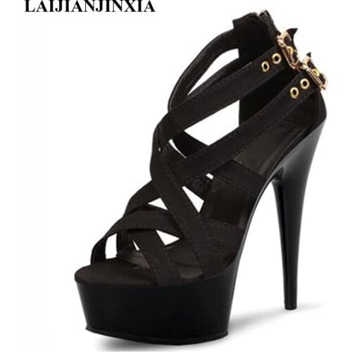 LAIJIANJINXIA 15cm sexy clubbing pole dancing high heels 6 inch Exotic Dancer shoes Stiletto With Platform women gladiator shoes