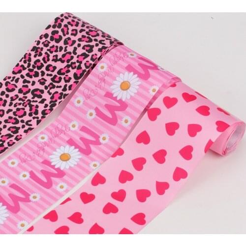 2yards/Lot 75mm Grosgrain Ribbon Pink thread Printing Leopard Ribbon For Christmas Wedding Decoration DIY Sewing Fabric