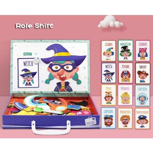 Magnets Puzzle Toys Baby Magnetic Wooden 3D Puzzles Educational Toys For Kids Role Shift Animals Time Cognietive Learning Toy