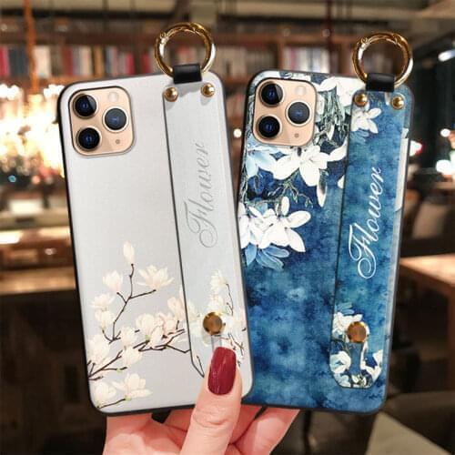 Cute 3D Emboss Phone Case for iPhone X XS XR 11 12 Pro Max Soft TPU Matte Back Cover for iPhone 6 7 8Plus Capa Wrist Strap Coque