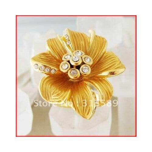 MIN ORDER ONE PIECE LADY YELLOW GOLD COLOR SOLID GP OVERLAY FILLED BRASS VIVID FLOWER CZ RING SZ 6 8 9 10/GREAT GIFT