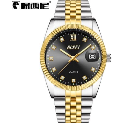 Men And WomenLovers Golden Trend Waterproof Calendar Luminous Diamond Business Sports Steel Band Multifunctional Quartz Watch