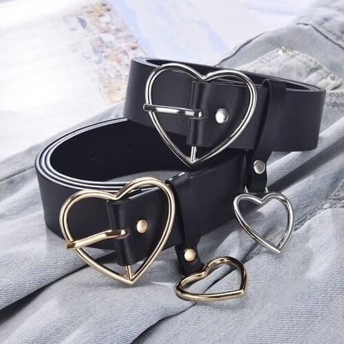 Mens Womens Belt Female Belts For Women Goth Fashion Jeans Heart Shaped Belt Buckle PU Leather 100cm Fashion All Match Punk