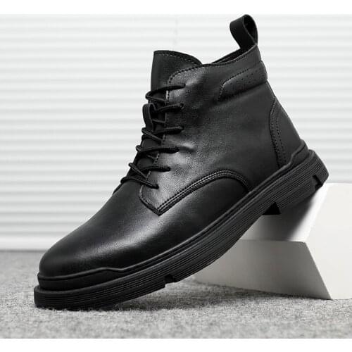 2021 Winter Thick Mid-Top Boots Men Fall British Trend Boots Hight-Top Korean Casual Mens Shoes Boots Motocross Military Boots