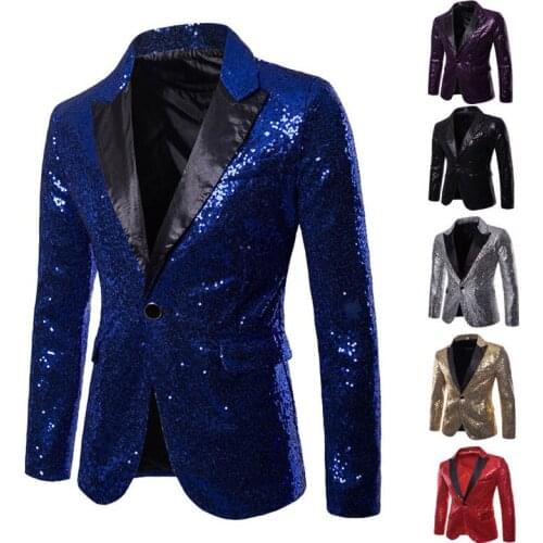 Men Blazer Coat Suit Jacket Outwear Sequin Formal Business Star Stage Club Party Prom Host Suit Clothes Fashion New 2019