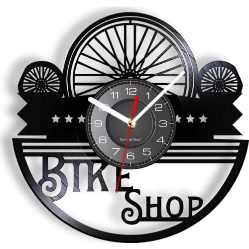 Bike Shop Repair Bicycle Sign Vinyl LP Record Wall Clock Bicyclist Home Decor Wall Watch For Road Bike Mountain Bike Enthusiasts