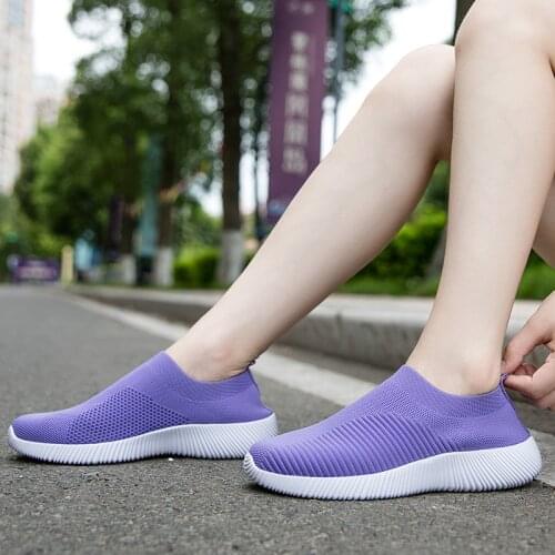 New Style Outdoor Light Textile Womens Shoes Shallow Mouth Socks Shoes Flat Casual Sports Running Shoes