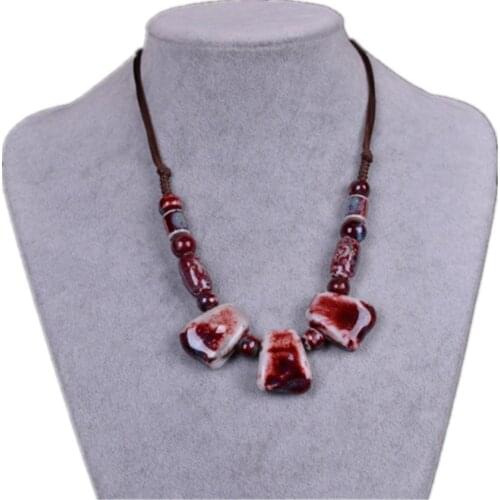 Retro beautiful ethnic style Handmade ceramic Beads pendant necklace N361