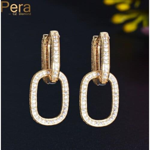 Pera Unique Dual Use Indian Gold CZ Stone Long Connectable Dangle Circles Link Drop Earring Female Delicate Fashion Jewelry E755
