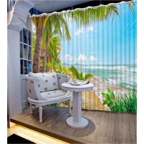 Custom curtains Fashion 3d curtains beach scenery Top Classic 3D European Style curtain styles for bedrooms
