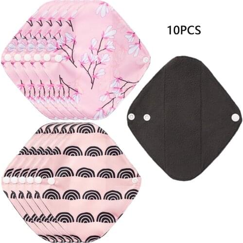 10 Pcs Womens Underwear Liner Menstrual Panties Gaskets Feminine Hygiene Reusable Washable Pads Bamboo Charcoal Sanitary Napkin