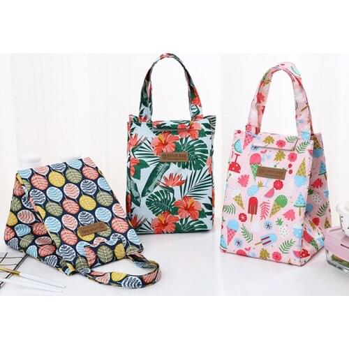 Q Lunch Bag Box Portable Cartoon Pattern Insulated Picnic Tote Cooler Bag Square Shape Breakfast Box Travel Bag High-capacity