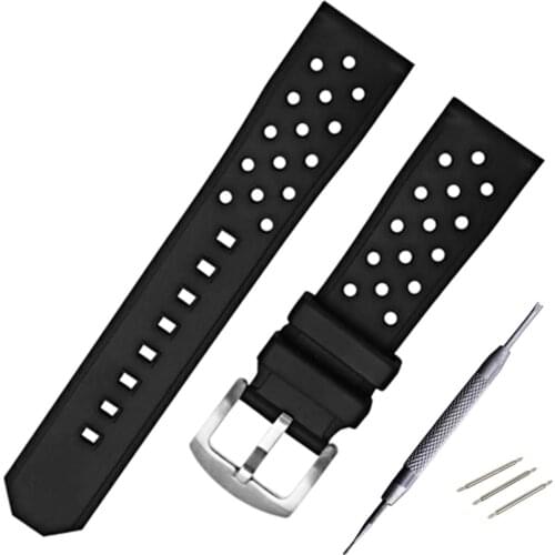 22mm Perforated Silicone Rubber Rally Watch Band Strap Waterproof Air Hole Watchband Stainless Steel Metal Buckle Bracelet