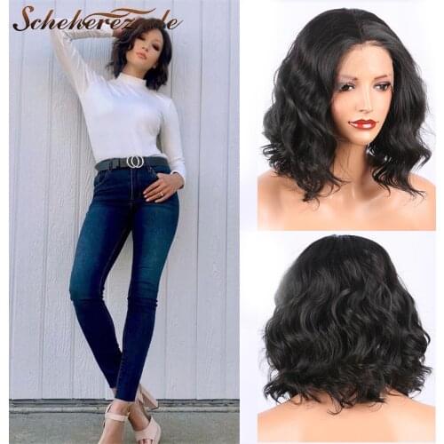 Scheherezade Bob Wig Black Lace Front Wigs For Women Short Bob Synthetic Lace Front Wigs Heat Resistant Fiber Wavy Cosplay Wigs