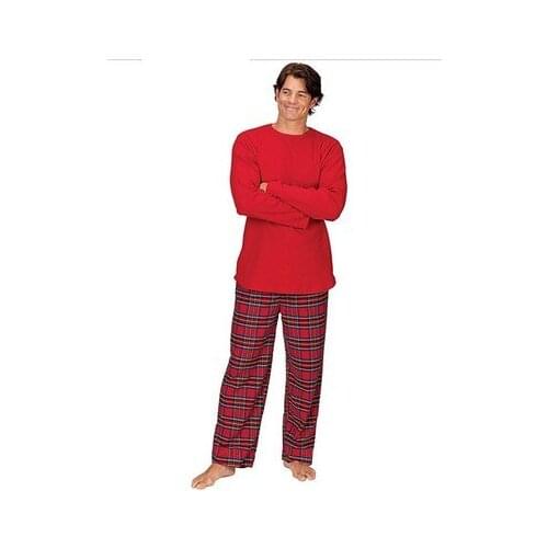 Family Christmas Party Suit Christmas Parent-childs Costume Holiday Parent-child Suit Long-red Tops + plaid Pants Printing Suits