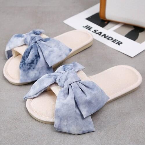 New Women Casual Indoor Home Slippers Fashion Bow Soft Slippers Spring Autumn Flip Flops Open Toe Female Slippers qq954