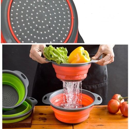 Foldable Drain Basket Colander Fruit Vegetable Washing Basket Strainer Collapsible Drainer With Handle Kitchen Storage Tools